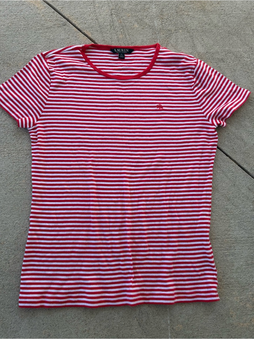 Lauren Ralph Lauren Red and White Striped Short Sleeve Tee